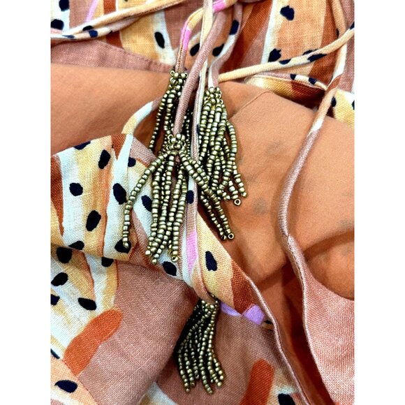 Farm Rio Caramel Raining Banana Midi Dress Linen Womens XL Orange Yellow NEW - Picture 5 of 8